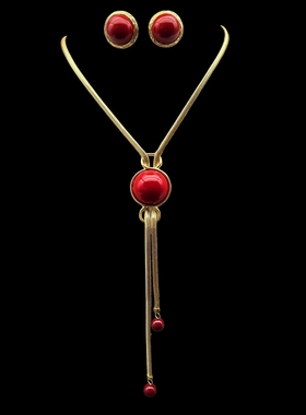 中古Vintage安哥拉红珍珠可调节长款毛衣链时尚气质个性高级感