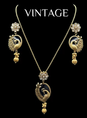 中古Vintage金手工珐琅项链耳钉