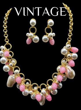 中古Vintage重工纯手工小众小清新波西米亚百搭项链耳环时尚套装