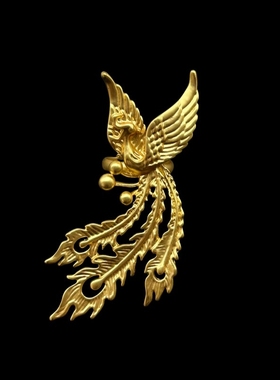 中古Vintage铜镀真金复古国潮灵动浮雕凤凰开口可调节夸张戒指