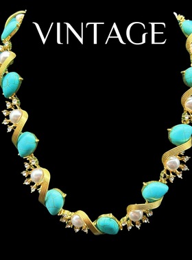 中古Vintage复古重工镶绿松石混搭项链高级感轻奢气质网红锁骨链