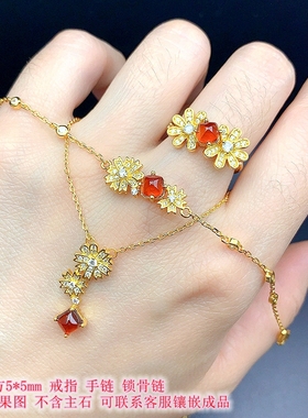 S925银戒指手链锁骨链套装方5mm