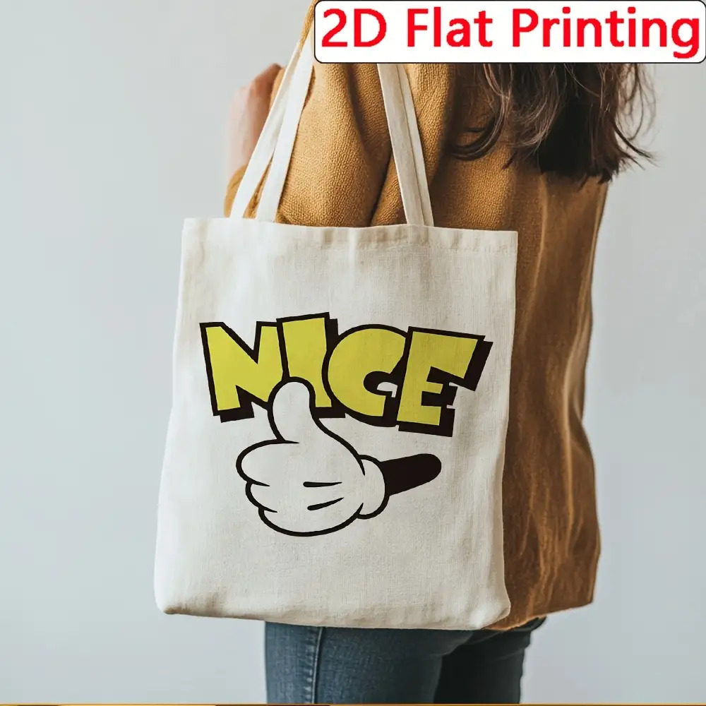 ins 风卡通手套字母帆布包 复古漫画风购物袋 小众设计感手提布袋