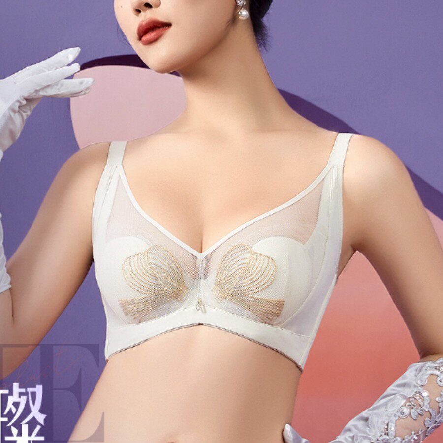 俏丹娜蝴蝶蕾丝BC记忆软钢圈兔耳水晶杯大胸显瘦超薄勺子杯女内衣