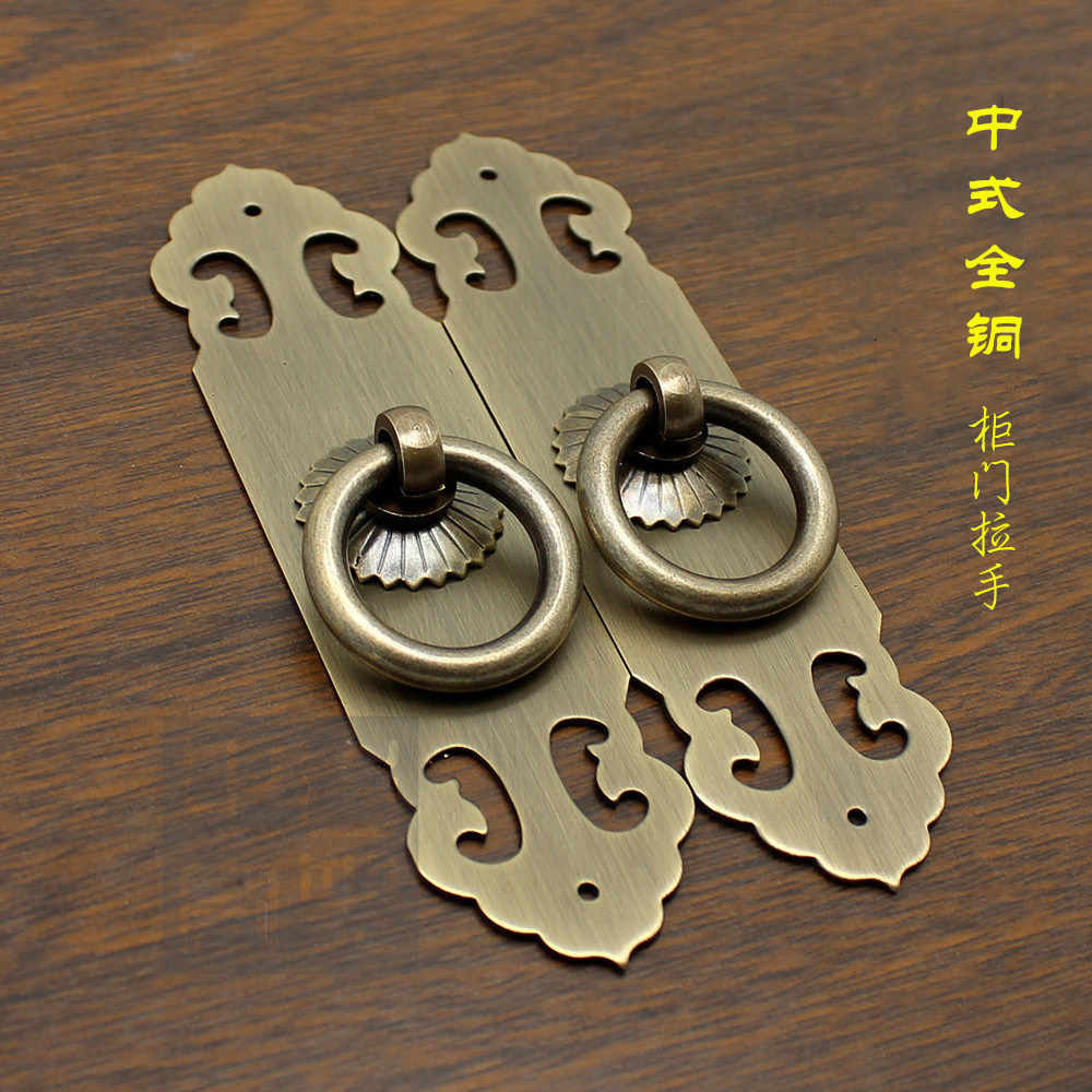 中式柜门铜拉手直条门条拉手素面全铜书柜橱柜门拉手黄铜拉环