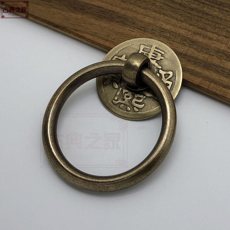 仿古全铜木门圆环拉手复古大门窗扇对装拉手中式黄铜拉环铜钱拉手