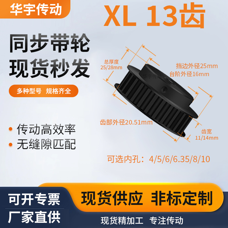 同步带轮XL13齿钢黑B型齿宽11/14型内孔4566.358维修齿同步轮5.08 五金/工具 带轮 原图主图