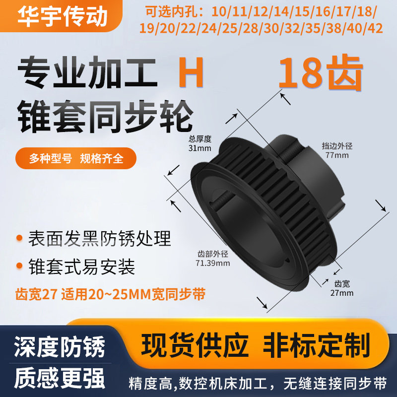 锥套同步轮H18齿宽27内孔101214151617181920224欧标键槽孔皮带轮