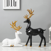 北欧风轻奢摆件创意麋鹿摆设酒柜现代玄关高档客厅装 饰品结婚礼物