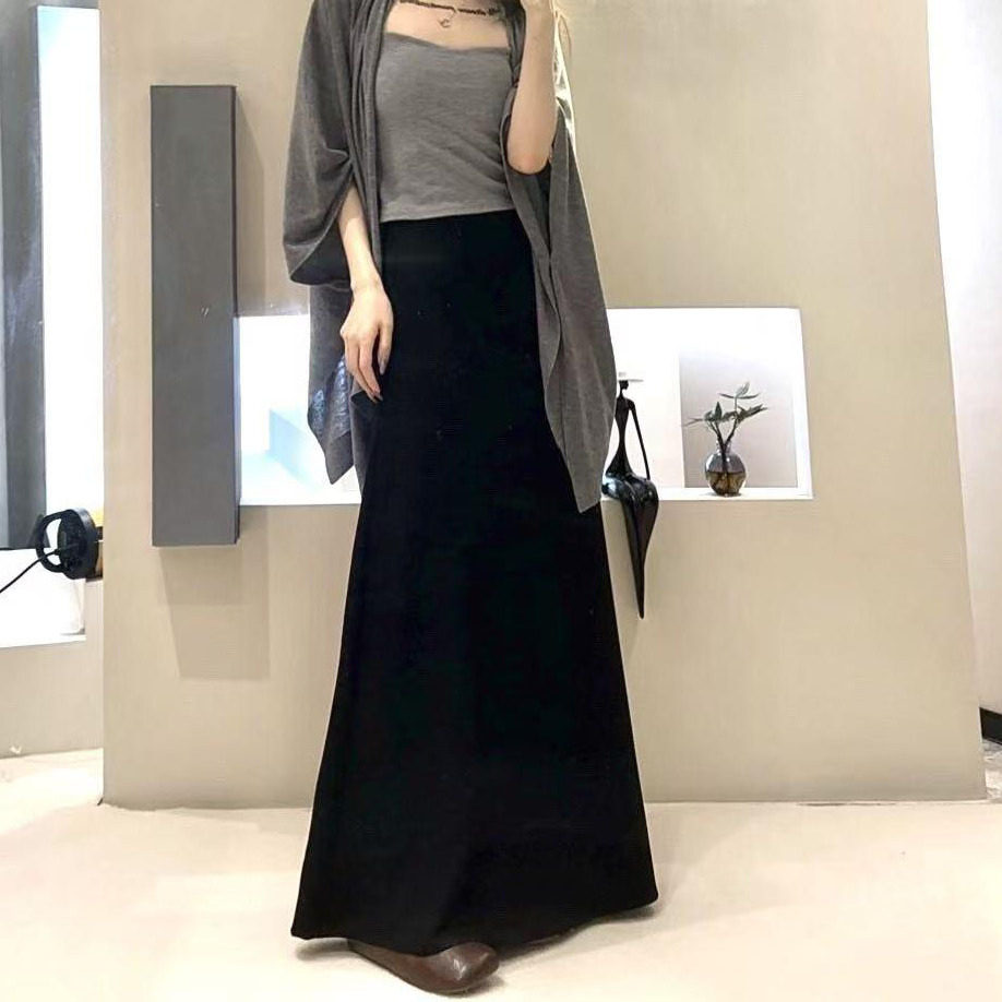 夏季新款垂感黑色A字半身裙女高腰显瘦气质长裙通勤百搭大摆裙