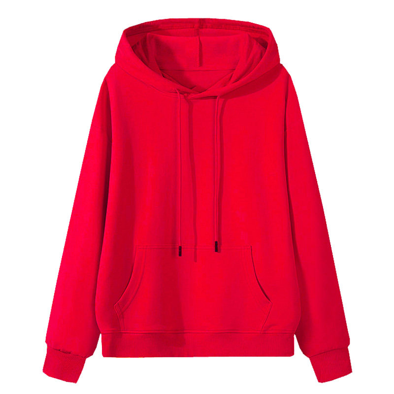 秋冬纯棉连帽酒红色卫衣女新年红衣服本命年男女马年定制套头上衣