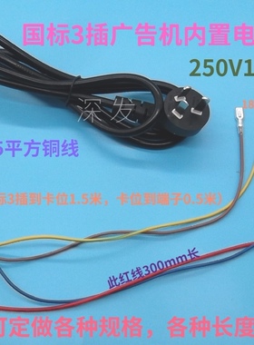 国标220V10A3插VH3.96端子187插簧3.2地环SR卡位广告机2米电源线