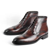 意大利真皮男士 男靴牛皮马丁靴 英伦绑带短靴时尚 商务正装 高帮皮鞋