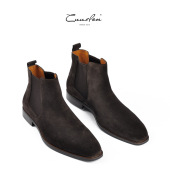 意大利修长真皮男士 商务休闲高帮皮鞋 潮流方头切尔西靴英伦短靴