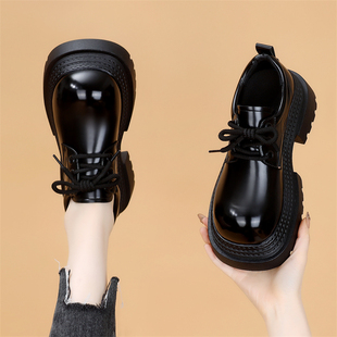 真皮厚底乐福鞋女2025秋季新款小个子增高显瘦单鞋百搭系带小皮鞋