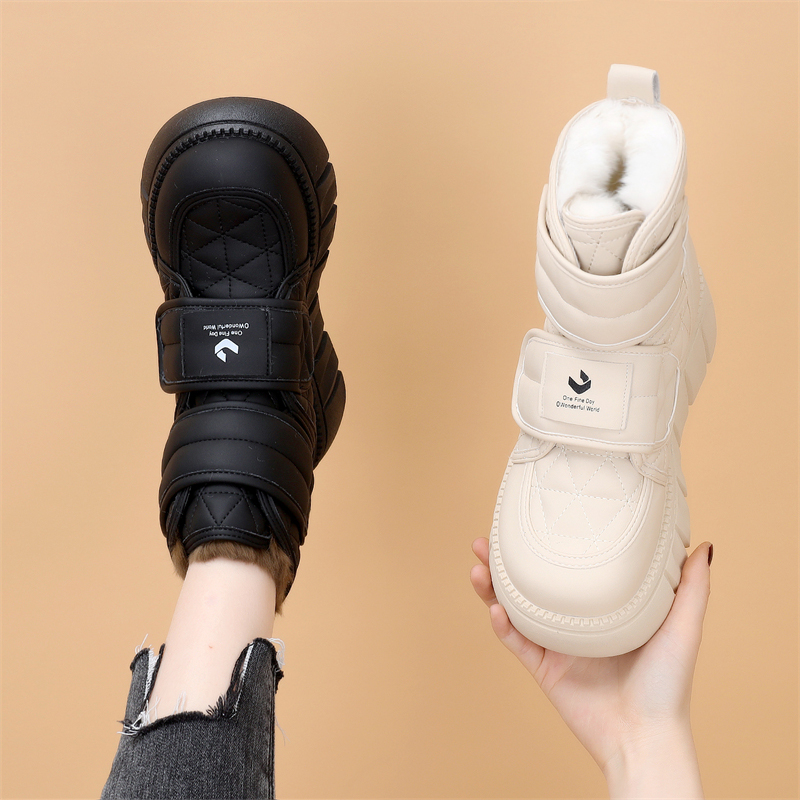 雪地靴女2025年冬季新款松糕厚底加绒加厚短靴防滑保暖魔术贴棉鞋