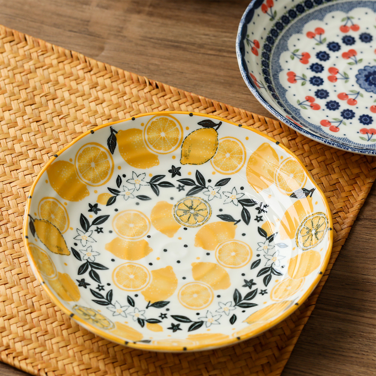 日本进口美浓烧水果柠檬樱桃大盘子釉下彩意面盘家用餐具深菜盘子,餐饮具,盘,淘宝优惠券,粉丝福利购,淘宝优惠卷