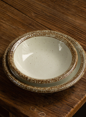 日本进口美浓烧复古粗陶粉引碗盘餐具日式菜盘甜品碟沙拉碗早餐碗