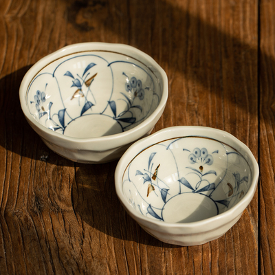 日本进口濑户烧手作复古草花小碗日式米饭碗蘸料碗家用骨碟小菜碗