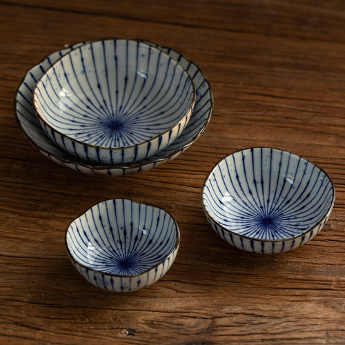 日本进口美浓烧吹墨十草碗盘餐具日式米饭碗菜盘蘸料碗大汤碗骨碟