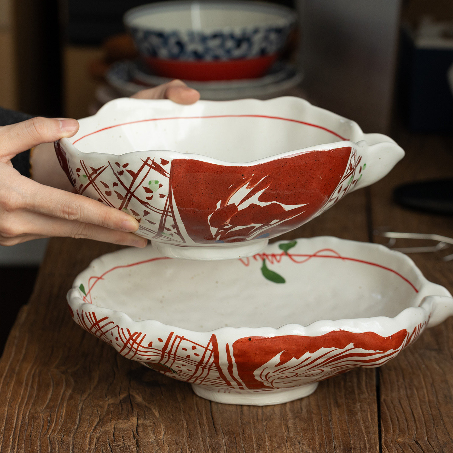 日本进口濑户烧手作赤绘片口碗日式咖喱饭盘汤碗沙拉水果盘意面盘,餐饮具,盘,淘宝优惠券,粉丝福利购,淘宝优惠卷