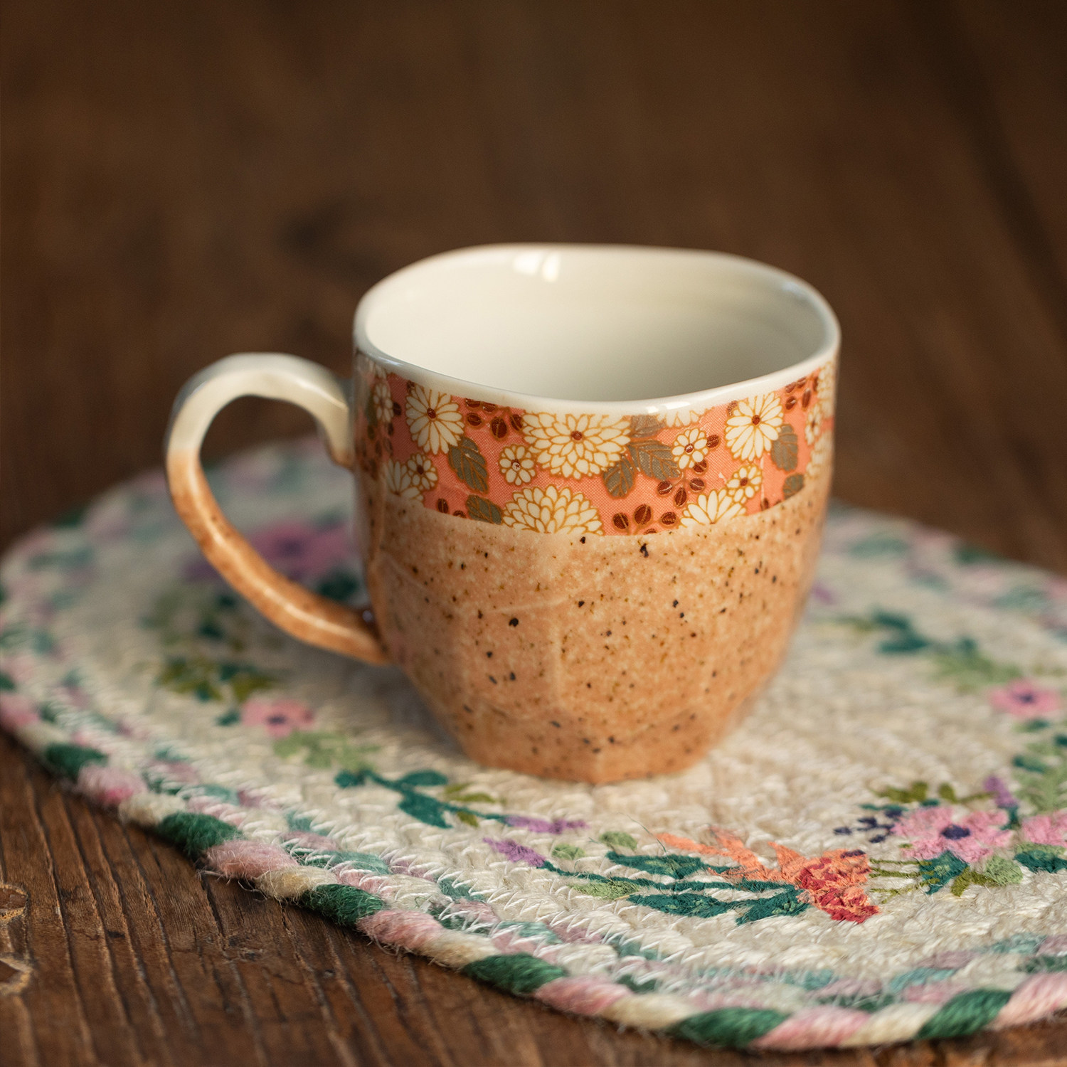 日本进口美浓烧釉下彩樱花马克杯日式复古咖啡杯茶杯高颜值水杯子