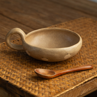 日式 粗陶可爱小熊单手柄汤碗菜钵意面碗高颜值复古酸奶麦片早餐碗