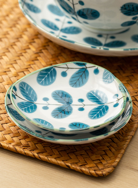 日本进口美浓烧绿色森林碗盘碟餐具日式盖饭碗深菜盘家用骨碟汤碗