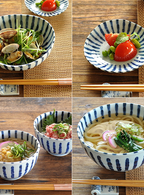 日本进口浓十草碗盘碟套装家用釉下彩餐具日式米饭碗深菜盘汤面碗