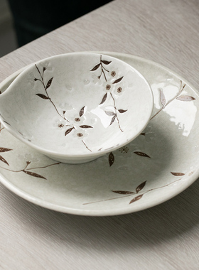 日本进口陶瓷餐具白色樱花米饭碗汤面碗菜盘子沙拉钵家用碗盘套装