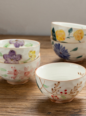 日式樱花陶瓷碗餐具手绘釉下彩5寸家用米饭碗乔迁礼物高脚汤碗