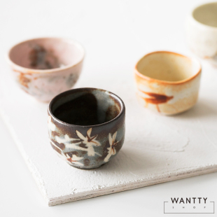 现货 日本进口美浓烧志野烧陶器小茶杯主人杯 日式料理情侣清酒杯