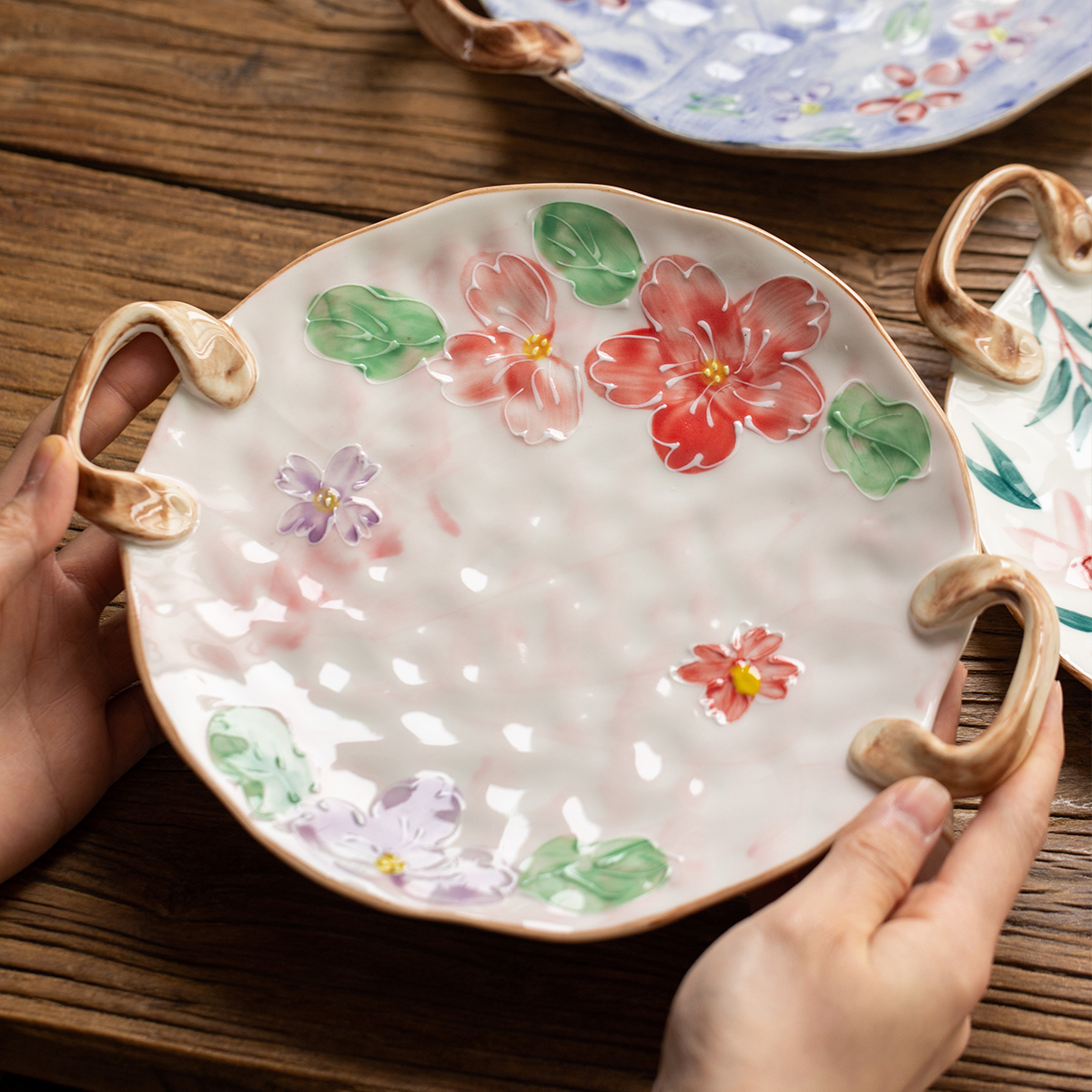 日式双耳平盘耐热菜盘果盘饭盘