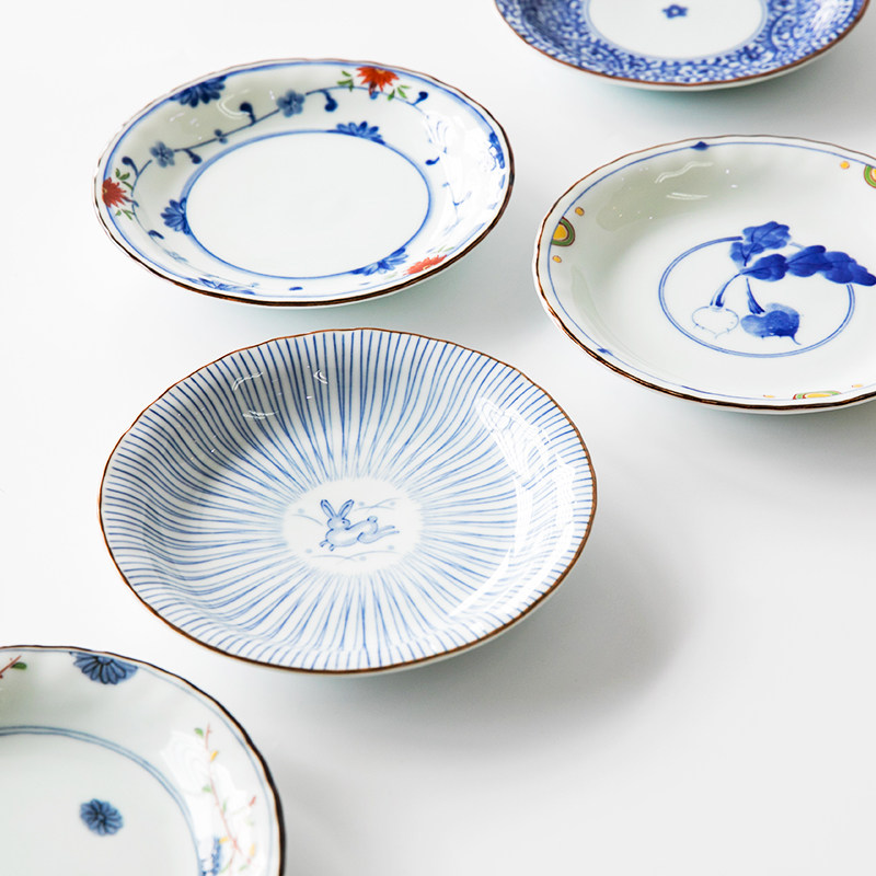 日本制波佐见烧染锦绘平盘小碟子