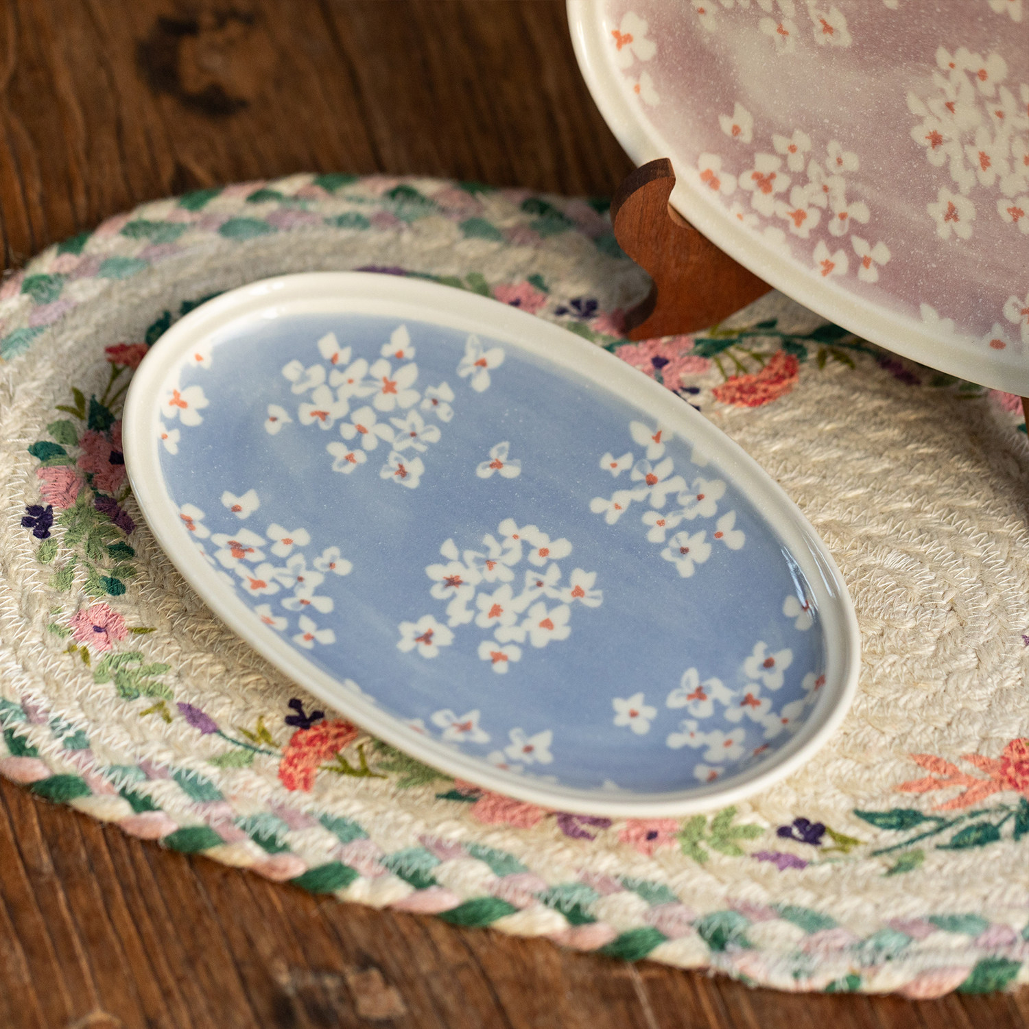 日本进口浪漫粉紫水仙花餐盘釉下彩椭圆平盘茶点蛋糕盘家用早餐盘,餐饮具,盘,淘宝优惠券,粉丝福利购,淘宝优惠卷