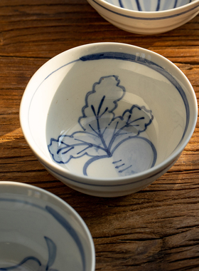 日本进口美浓烧手绘蔬菜萝卜陶瓷碗日式米饭碗小菜蘸料碗家用骨碟