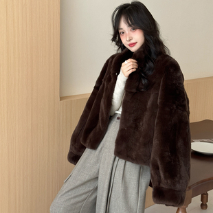 立领整皮獭兔皮草女冬季 气质高级感外套 韩系温柔风短款