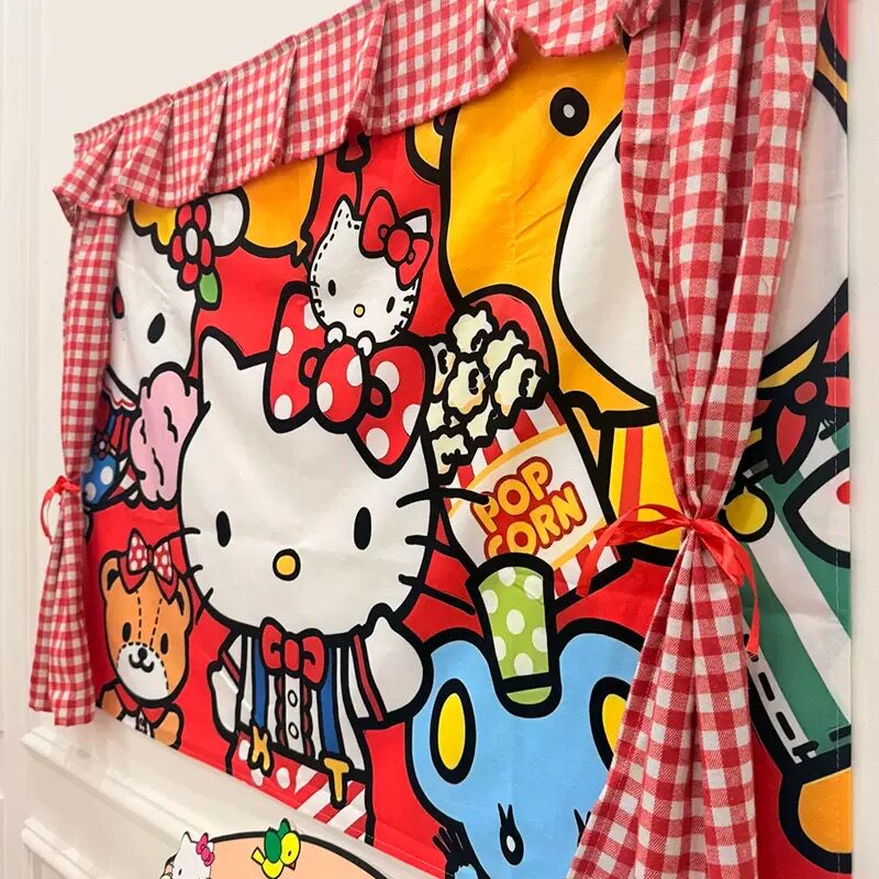 可爱卡通kitty凯蒂猫小窗帘电表箱装饰挂布宿舍卧室改造墙背景布
