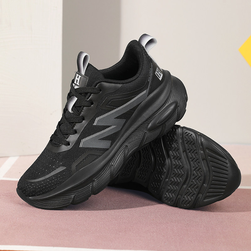 情侣运动鞋运动风网面透气跑步鞋男黑色轻便减震休闲鞋男女款7019