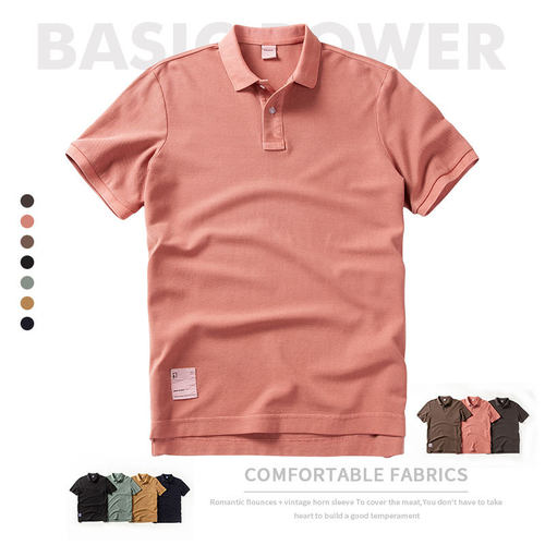 BASIC POWER 夏季重水洗纯棉吸汗短袖翻领polo衫半袖上衣潮牌男装