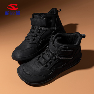 哈比熊儿童皮面马丁靴高帮秋冬软皮防滑宽头运动鞋休闲魔术贴百搭