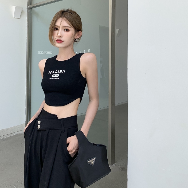 Real shot of summer Hong Kong Spice Girl Style letters slim slim short open navel sleeveless T-shirt with pure cotton vest