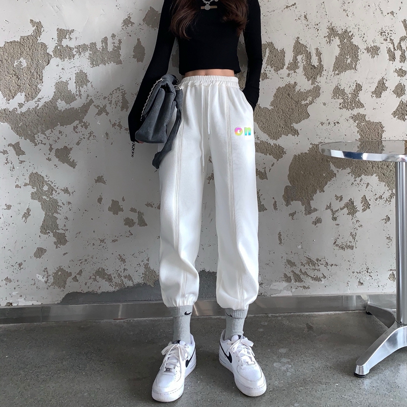 Real photo of winter harbor style color reflective letter high waist bodysuit with plush, thickened, warm and loose Leggings