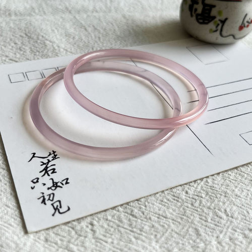 「桃夭」天然冰种粉玉髓叮当镯 冰透少女款细条玛瑙手镯一步一响