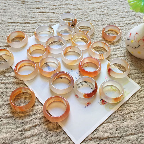 玛瑙玉髓飘花玉食指戒指女ins潮 扳指男女情侣网红时尚古风送女友