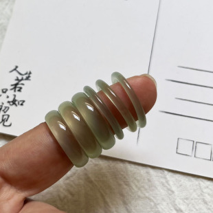 百搭气质冰种玛瑙玉髓油青翡翠色玉石戒指男女情侣款 细条素圈指环