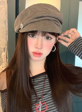 复古褶皱贝雷帽女秋冬季日系