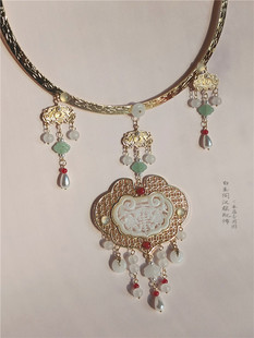 平安锁璎珞项圈古风仿玉长款项链明制汉服配饰品新年战袍富贵搭配