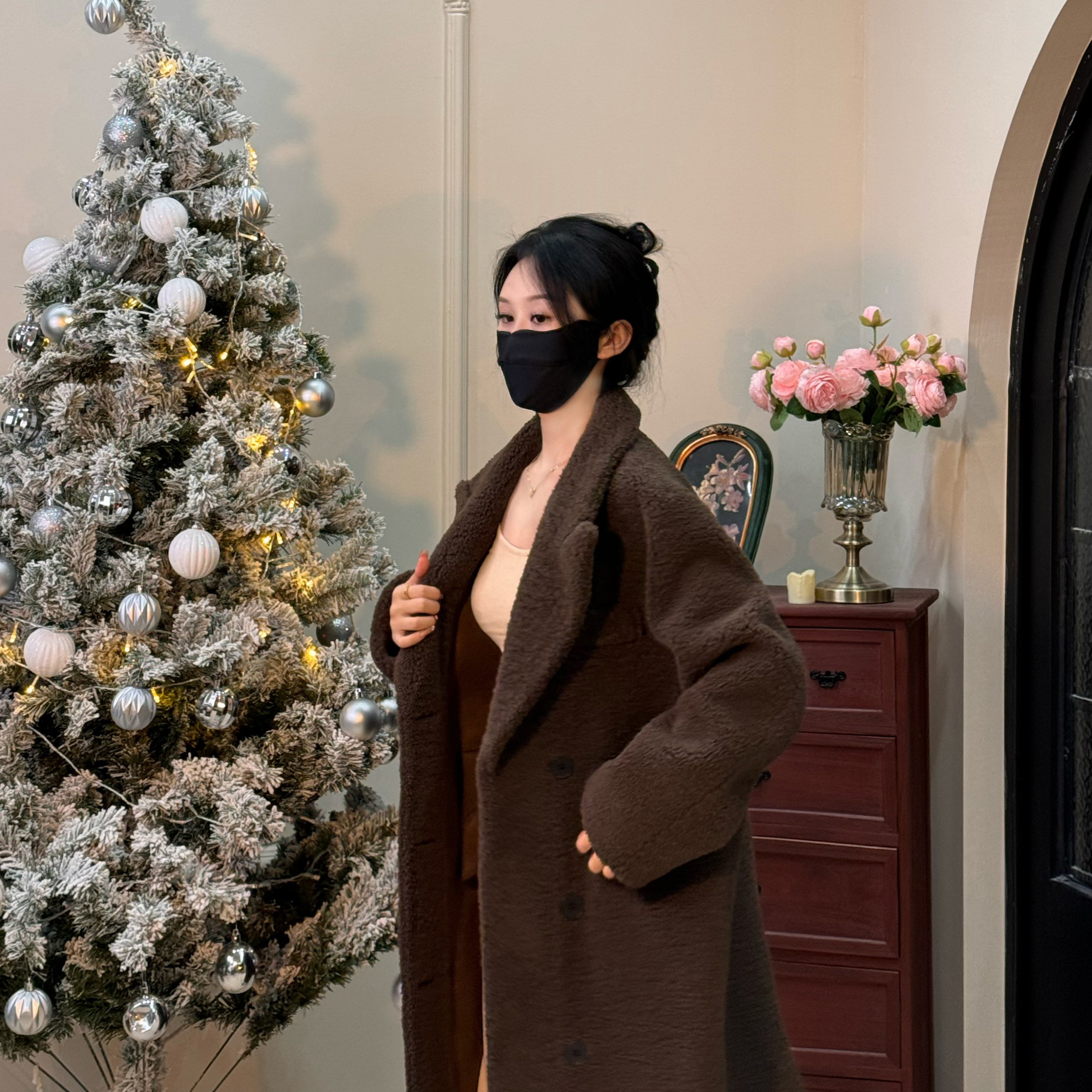 初冬厚毛毛外套仿皮草女2024新款皮毛一体中长款秋冬环保羊毛大衣