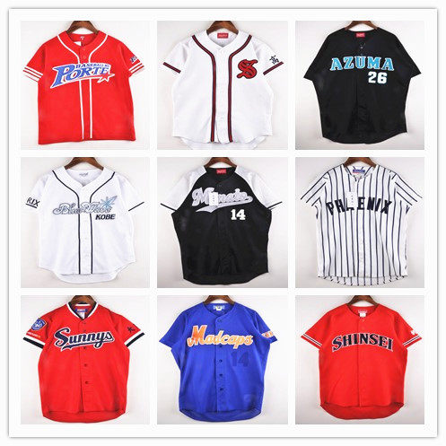vintage日系棒球服原宿街头数字BF嘻哈风宽松球衣中性开衫短袖L10